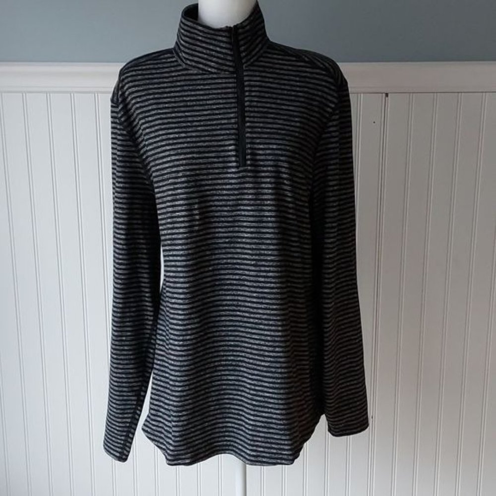 🍋LULULEMON Black Heather Gray Striped Pullover Half 1/2 Zip Jacket Top